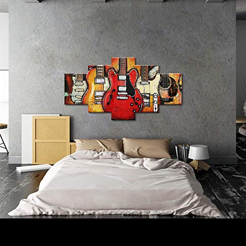 Guitar Wall Art Music Abstract Artwork Canvas Prints Home Decor For Living Room Bedroom Office Modern Still Life Pictures 5 Panel Posters Hd Printed Painting Framed Ready To Hang (50"Wx24"H, A) #TOP5