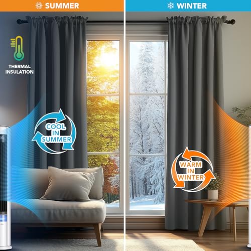 Image of Deconovo Rod Pocket Blackout Curtains Room Darkening Thermal Insulated Curtains 38x45 Inch Dark Grey 2 Panels
