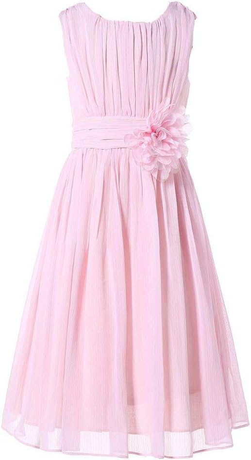 Bow Dream Flower Girls Dresses Junior Bridesmaids Little Girls Elegant Ruffle Chiffon Tea Length