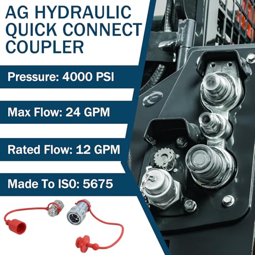 Image of 1 /2 inch NPT Ag Hydraulic Quick Connect Coupler, ISO 5675 Poppet Pioneer Style Tractor Couplers with Dust Caps, Interchangeable with Parker 4000 Series | Safeway S20 Series