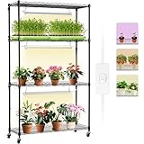 VEVOR Pflanzenständer mit Wachstumslicht, 4 Ebenen, 90 W, Wachstumslichtregal im Innenbereich, Vollspektrumleuchten, verstellbares Pflanzenregal, Wachstumsregal für Gartenpflanzen, 90 x 35 x 150 cm