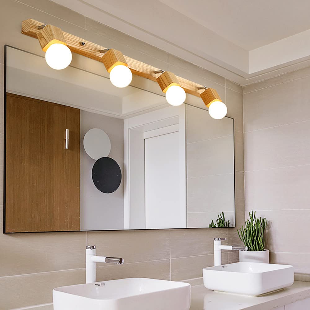Jadssox Luz de Tocador de Madera, Espejo Ajustable, Lámpara Frontal, Accesorio de Iluminación de Maquillaje Moderno, Luces Giratorias para Espejo de Baño, Apliques de Pared de Imagen