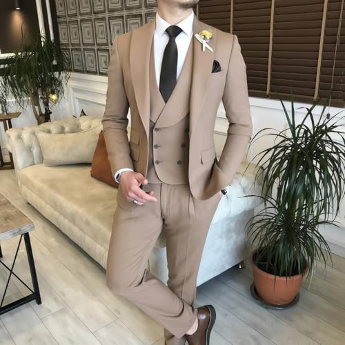 Wangyue Mens Suit 3 Piece Slim Fit Suit for Men Double Breasted Suit Men Wedding Groom Party Prom Suit3