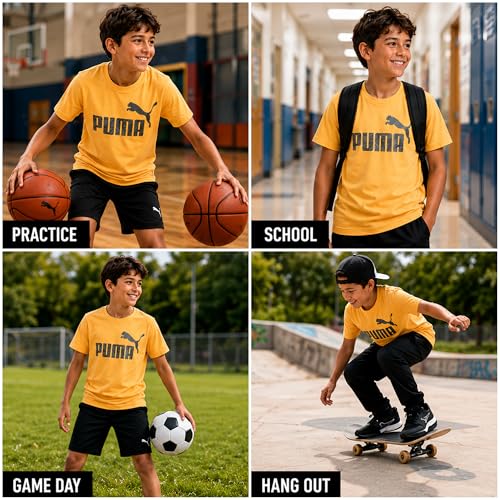 Image of PUMA Boys T-Shirts Athletic Crewneck Short Sleeve Tees (Sizes S-XL) | Soft Breathable Cotton Blend, Comfortable Casual Fit, Great for School, Play & Everyday Wear