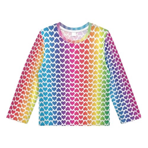 Boys Rash Guard Swim Shirt Long Sleeve UPF+ 50 Sun Shirts Quick Dry Shirt Rainbow Love Hearts for Toddler Kids