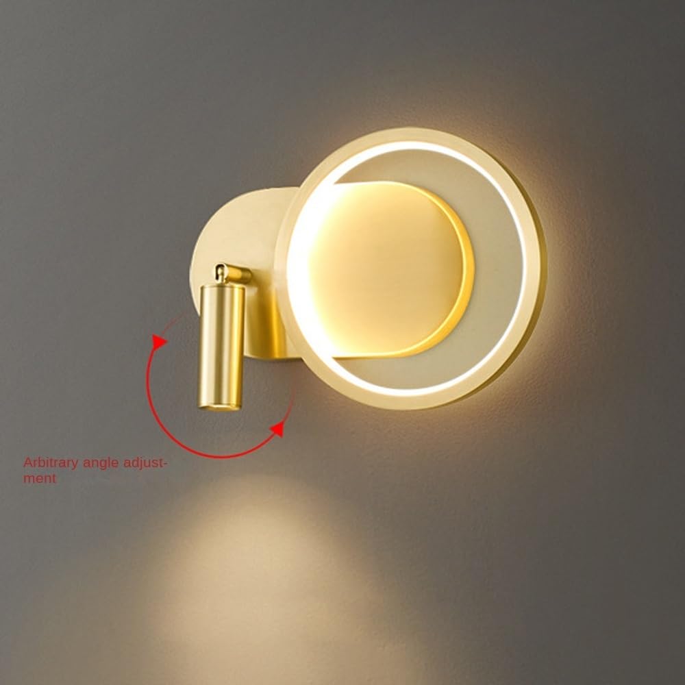Kinkiet z lampką nocną do czytania, metalowe kinkiety z obrotowym reflektorem, nowoczesne ściemnialne lampy ścienne LED, oświetlenie sypialni, kinkiet 12 W, złoty,Gold