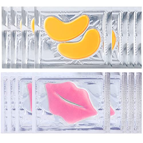 20 Pieces Collagen Crystal Lip Masks & Eye Mask, Collagen Lip Pads Mask for Moisturizing, Anti Chapped and Plump Your Lips, Uder Eye Mask Patches for Anti-Aging,Dark Circles and Puffiness