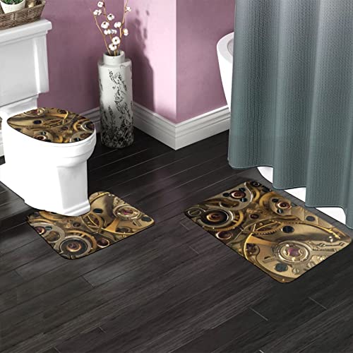 SHEYZYLTD Badematte + Konturmatte + Toilettendeckelbezug Cool Steampunk Gears 3 Stück Badematten Set, mit rutschfester Klebeunterseite – Bild 3