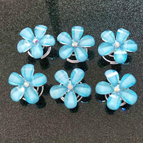Aysekone 6 Pcs/Pack Five Lake Blue Petals Flower Bridal Hair Pin Twister Coil Spiral with Rhinestone Crystal for Wedding, Prom, Party and Special Event