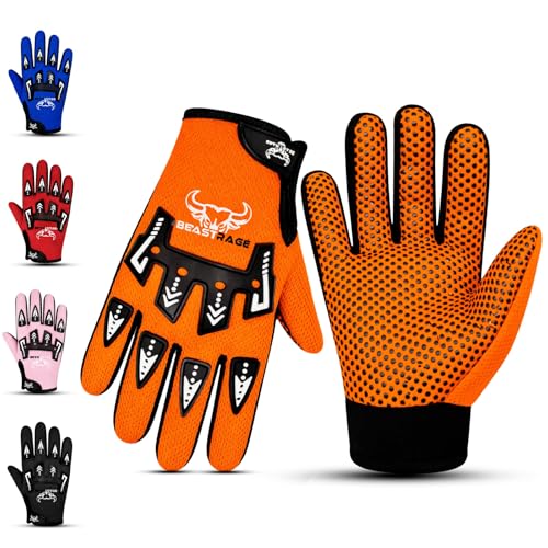 BEAST RAGE Gants de vélo pour Enfants–Gants de Motocross et de BMX pour garçons et Filles,Prise en Main antidérapante,Gants légers et Respirants pour Le...
