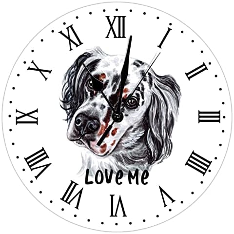 English Setter Wall Clock Love Me Dog Decor English Setter Dog Mom Large Wooden Wall Clocks Battery Operated 12 Inch Non-Ticking Modern Home Decor for Home Kitchen Office School Bathroom Cover