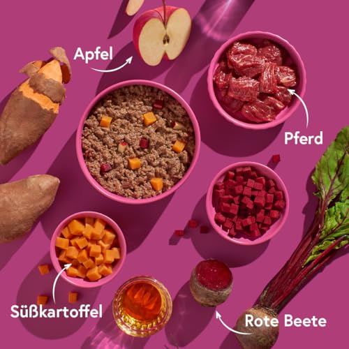 FRED Nassfutter Hund Pferd mit Süßkartoffeln – Monoprotein – 48 % Pferdefleisch in Lebensmittelqualität – Getreidefrei – hypoallergen – für Sensible Hunde – 190g Tetra Pak