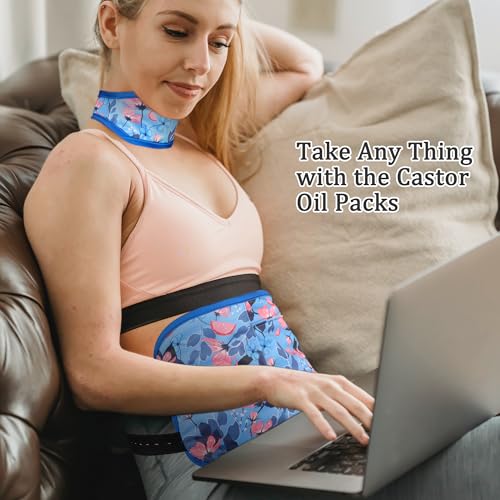 Image of 2 Pack Castor Oil Pack Wrap, Reusable Castor Oil Pack Organic Cotton Anti Oil Leak(Oil are Not Include) Flower