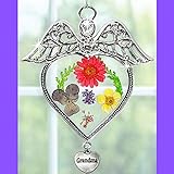 BANBERRY DESIGNS Grandmother Suncatcher - Angel Sun Catcher with Grandma Engraved on Heart Charm- Dried and Pressed Flower Window Ornament- Nana Gifts