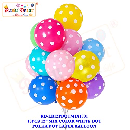Image of RasuDecor 10 Pieces 12 inch Polka Dot Latex Balloon Mix Color with White Dot Balloons, 12 Inch Latex Polka Dots Balloons for Kids Women Men Birthday Easter Engagement Wedding, Halloween Party Supplies Decor #RasuImpex (10Pcs 12 inchPolkaDotMixColor)