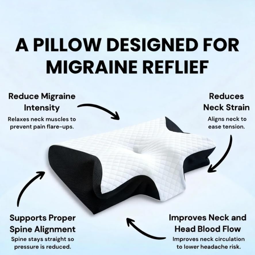 ORNEXIS Cervical Neck Pillow for Pain Relief,Ergonomic Contour Bed Pillow for Neck Support,Memory Foam Pillows for Side Sleep Stomach Sleeping and Back Sleeper(Grey 14.6 * 24.4 * 4.7in)