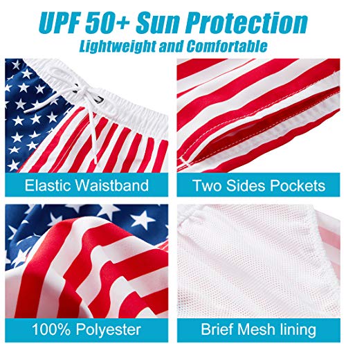 Boy's Usa Flag Stripe Quick Dry Swim Trunks Causal Holiday Board Beach Shorts Novelty Surf Bathing Suit For Kids 8-9T #TOP2