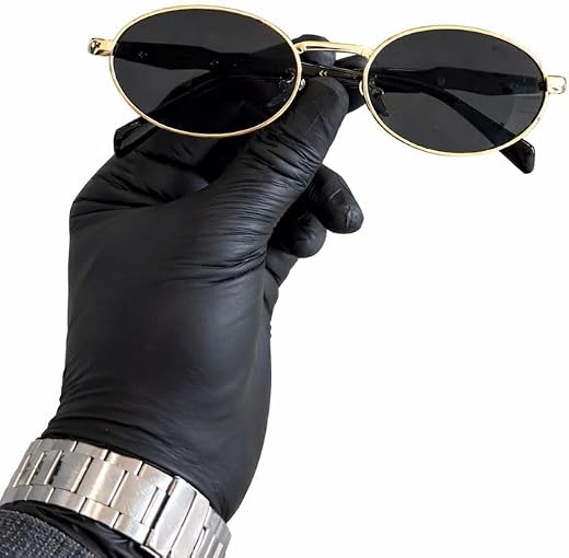 Oval Sunglasses with Gold Metal Frame and Black Lenses, Retro Style Eyewear for Men and Women