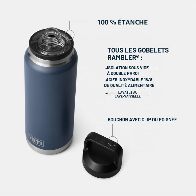 YETI Rambler Bottle Chug, Vacuum Insulated Stainless Steel Bottle with Chug Cap, Navy, 36 oz (1065 ml)