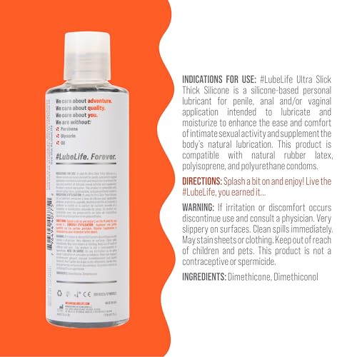 Image of LUBELIFE Ultra Slick Thick Silicone-Based Lubricant, Water Resistant, Thick Silicone Lube for Men, Women and Couples, 8 Fl Oz | Thick Long-Lasting Glide, For Men Women Couples, Great for Anal and Shower, Silky, Staying Power