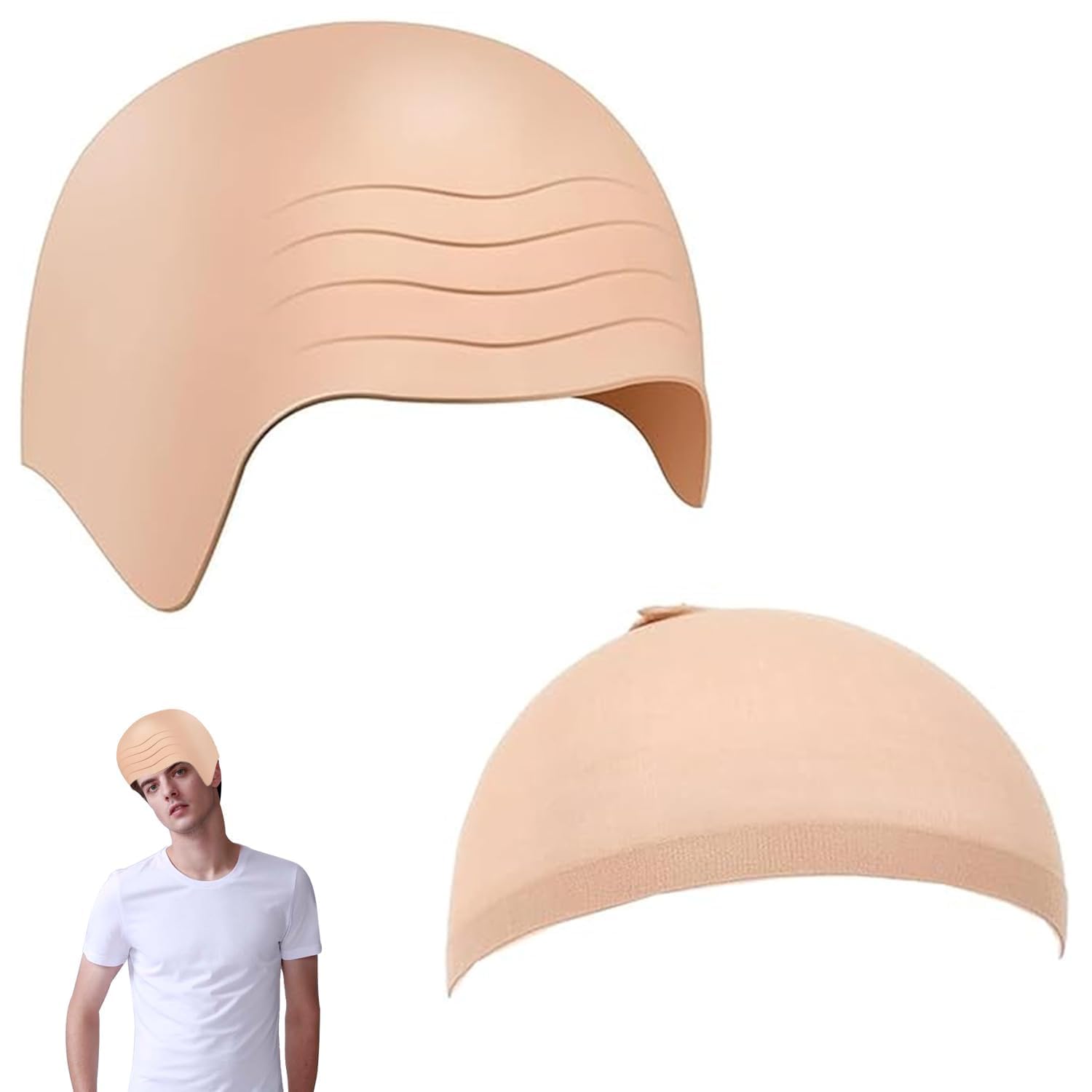 Bald Cap Costume Set for Adults – Stretchy Latex Bald Caps – Realistic Head Cover for Cosplay, Halloween, Theatre, Fancy Dress Parties