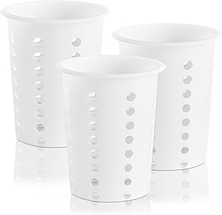 OCS Parts Perforated Utensil Drying Cups | White | Set of 3 | Plastic Flatware Holder Cylinders for Kitchen Counter Organization