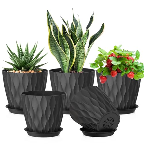 Meowell 7 inch Plant Pots for Indoor Outdoor Plants, 5