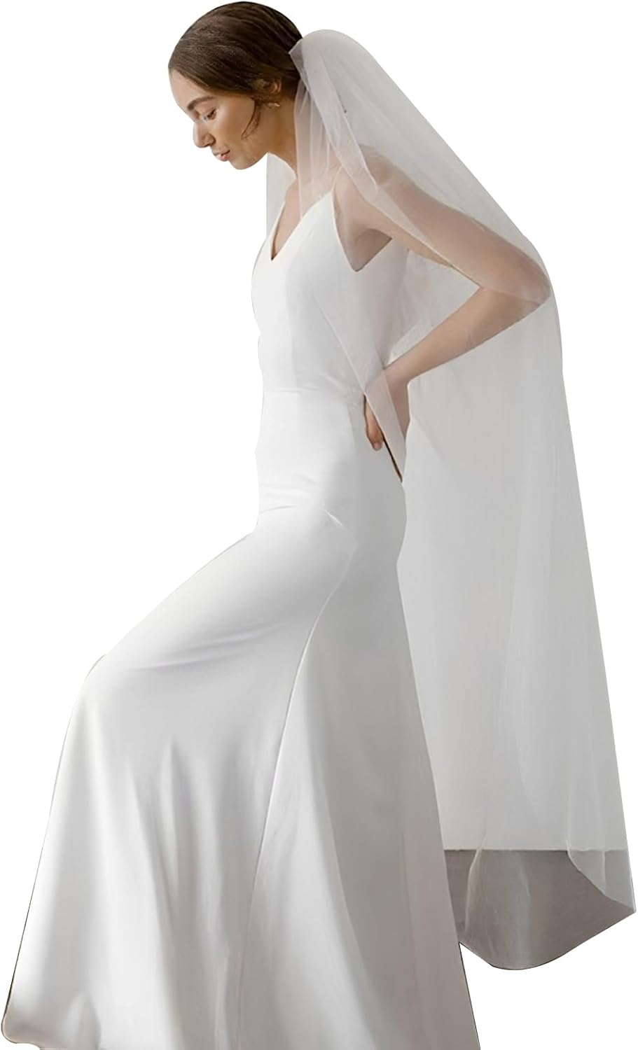 Wedding Veil 2 Tier Cut Edge Soft Tulle Bridal Veil Fingertip Length with Metal Comb