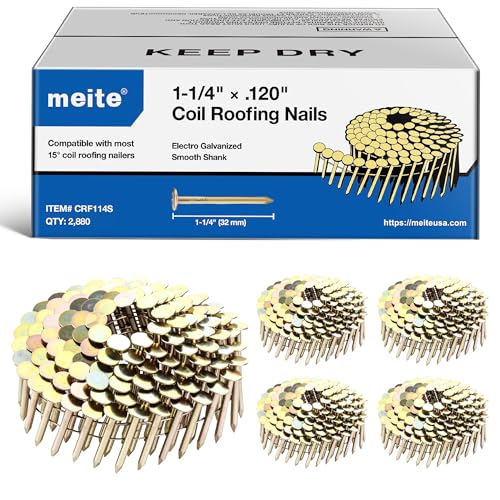 meite Roofing Nails 1-1/4 Inch 15 Degree Coil Nails Galvanized 2,880 Count