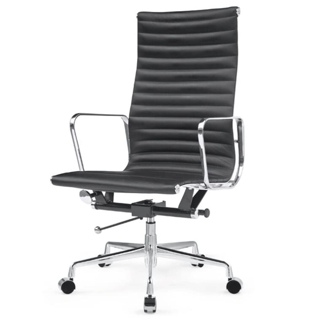 ZAW Office Chair Desk Chair Genuine Leather Office Chair Staff Chair, Ergonomic Computer Chair 360° Swivel Height Adjustable, Comfortable Executive Chair (Size : Black)