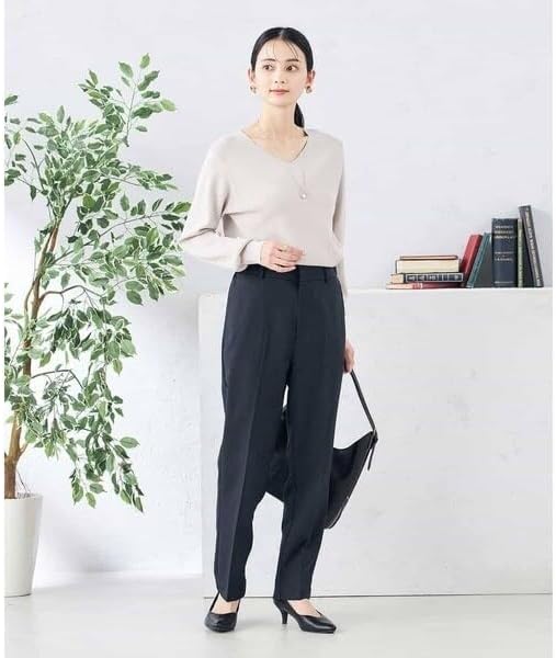 [アー・ヴェ・ヴェ] 【洗える/ストレッチ/UVカット】麻調ストレッチテーパードパンツ