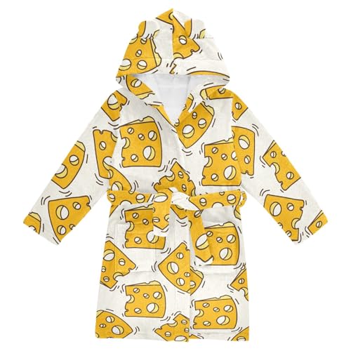 WIFIU Toddler Baby Hooded Bathrobe for Boys Girls Food Cheese Pattern Printed, Soft Plush Bath Towel Robe with 2 Pockets for 2-3 Years