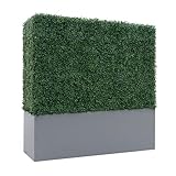 ODQPIS Artificial Boxwood Hedge Wall,Greenery Fake Faux Grass Backdrop Divider with Grey Steel Planter Box,Outdoor Privacy Panels for Patio,Balcony,Restaurant,Garden,Party Décor 48' WX48 HX14 D