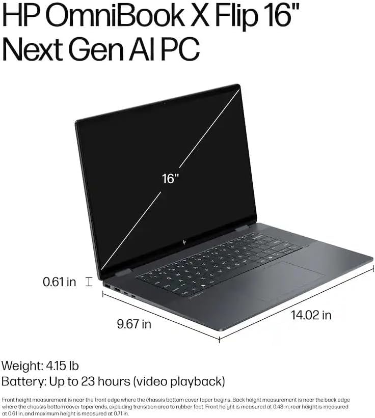 Image of HP OmniBook X Flip Copilot+ PC 16 inch WUXGA 2-in-1 Touchscreen Laptop|Intel Core Ultra 7 256V|Intel Arc 140V Graphics|Backlit| 16GB RAM DDR5 | 2TB SSD |Windows 11 Home |Bundle with Stylus Pen