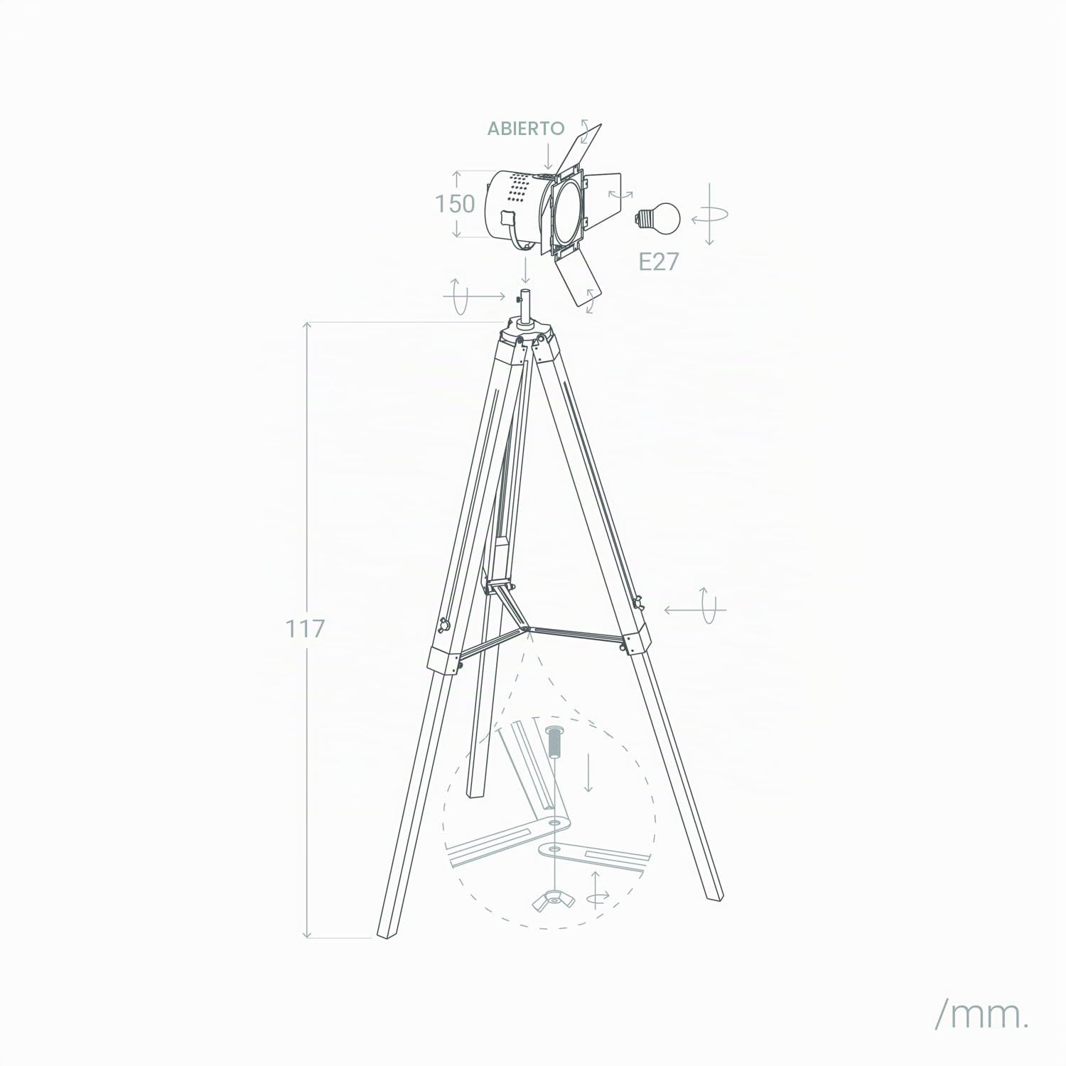 LEDKIA Lámpara de Pie Madera y Metal Bioskop Plateado | Decoración para Salón y Dormitorio | Base de Madera | Pantalla de Metal | Soporte 40W E27 | Protección IP20