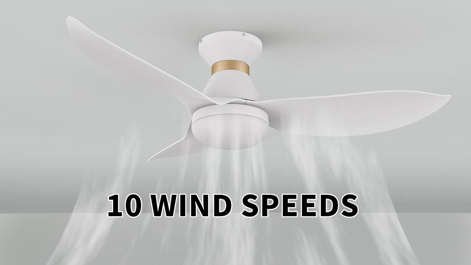 Carro 45" Smart Low Profile Ceiling Fan with Lights, DC 10 Speeds White Ceiling Fan with Remote, 3 Light Colors Dimmable, Flush Mount Ceiling Fan Compatible with Alexa, Siri & Google Home, White Gold