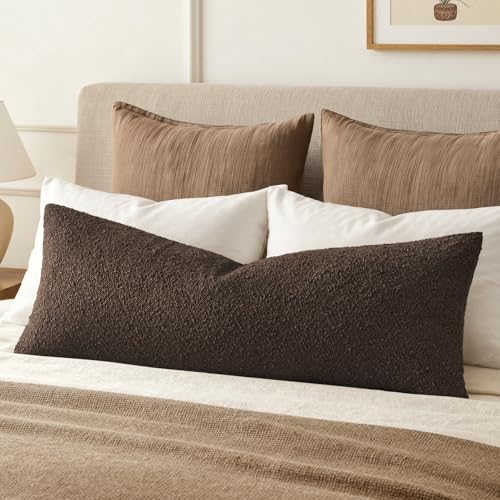 MIULEE Textured Boucle Lumbar Pillow Cover for Bed 14x36 Dark Brown