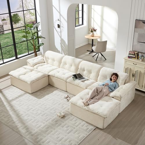 158" Large U-Shaped Cloud Sectional Sofa, Ultra Comfort Modular 6-Seater