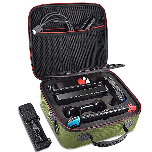 Retear Travel Carrying Case Compatible with Nintendo Switch and Switch OLED Model 2021, Portable Storage Case Protective Hard Messenger Bag for Switch Console Pro Controller & Accessories (Green)