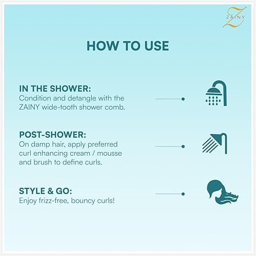 Miniatura 6 de ZAINY Juego de 2 brochas para definir rizos para cabello rizado, peine de dientes anchos para rizos, cepillo desenredante húmedo y peine de ducha
