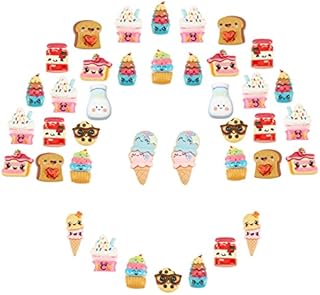 SUNNYCLUE 60Pcs 10 Styles Resin Cabochons Food Theme Charms Toast Milk Cake Cookie Ice Cream Shape Colorful 3D Cabochons for Hair Clips Scrapbooking DIY Jewelry Making Crafts Supplies