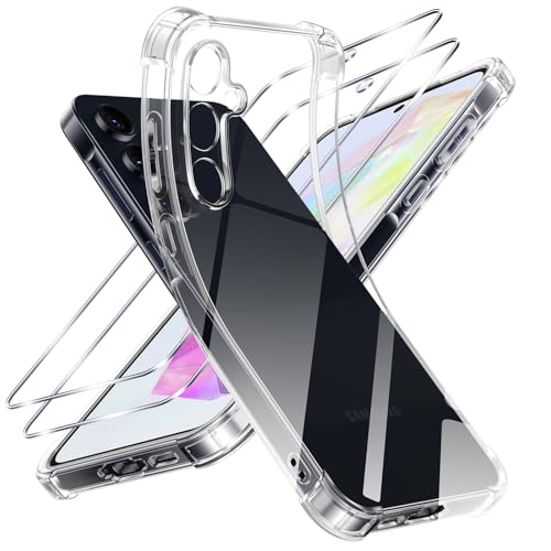 ZhuoFan Coque pour Samsung Galaxy A35 5G avec 2 Pièces Verre Trempé, Transparente TPU Silicone Bumper Case, [Coussin d'air Intégré] HD Clair Antichoc Antirayures Anti-Jaunissement Mince Housse
