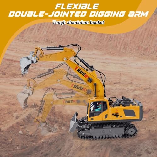Image of inchRC Excavator Toy 13-Channel 1 /18 Construction Truck with Metal Shovel, 2.4GHz Remote Control Vehicle for Boys & Adults (Multicolor)