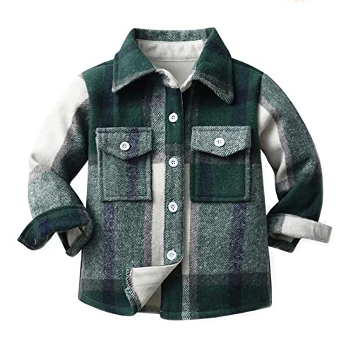 Kids Boys Thick Flannel Plaid Cotton Shirt Jacket Lapel Button Down Long Sleeve Shacket Toddler Boys Soft Cute Coat