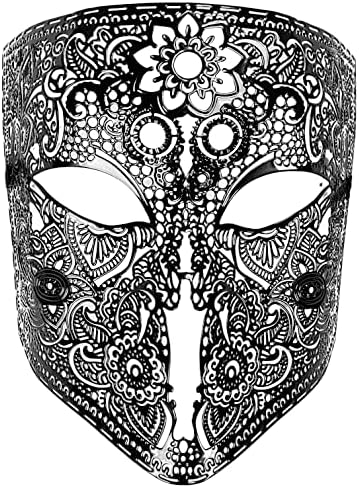 Haute Couture Venetian Bauta Mask for Men & Women - Metal Masquerade Mask for Halloween & Mardi Gras