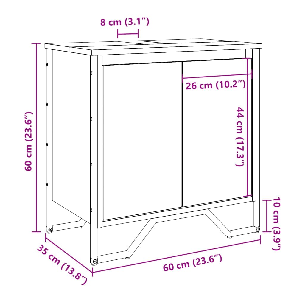 vidaXL Armoire lavabo de Salle de Bain Sonoma Gris 60x35x60 cm, Placard lavabo de Salle de Bain, Meubles de Salle de Bain, Meuble de Rangement sous lavabo