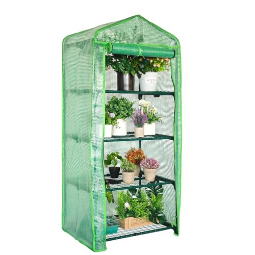 Kelived 4 Tier Mini Greenhouse - Portable Indoor Outdoor Green House with 24lbs Per Shelf, Durable PE Cover & Tool-Free Assembly for Garden Balcony Patio Backyard