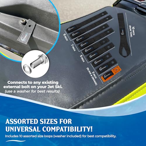 Soft Loops Jet Ski Cleats (10PK) | Secure Loop Straps for Attaching Docking Bumpers, Fenders, Anchoring Line, Bungee Dock Rope to Your Jetski | Must-Have PWC Accessories for Your WaveRunner or Seadoo