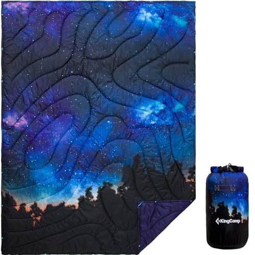 KingCamp Ultralight Camping Blanket, Packable Down Alternative Puffy Printed Wearable Blanket with...