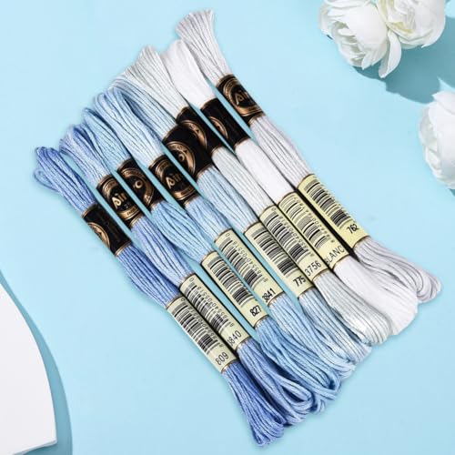Image of 70 Yards 8 Skeins Gradient 6 Strands Light Sky Blue Variegated Cross Stitch Floss Polyester Embroidery Thread String Friendship Bracelets Threads Set for Hand Sewing Making Knitting Supply